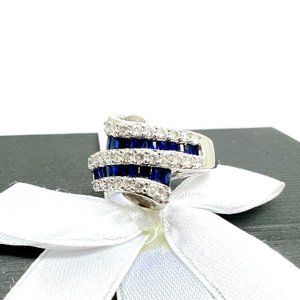 14K White Gold Ring with Diamonds 0.32 CT & Blue Sapphires 0.44 CT Size 6.5